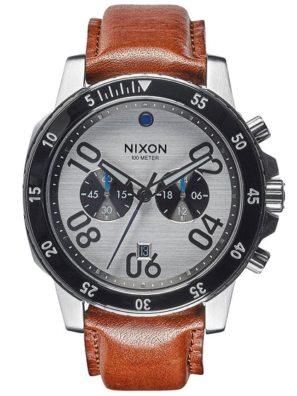 NIXON A940-2092 Ranger Chrono Leather Silver Saddle 44mm 10ATM