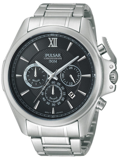 Pulsar PT3437X1 Chronograph silver black 44 mm 5 ATM