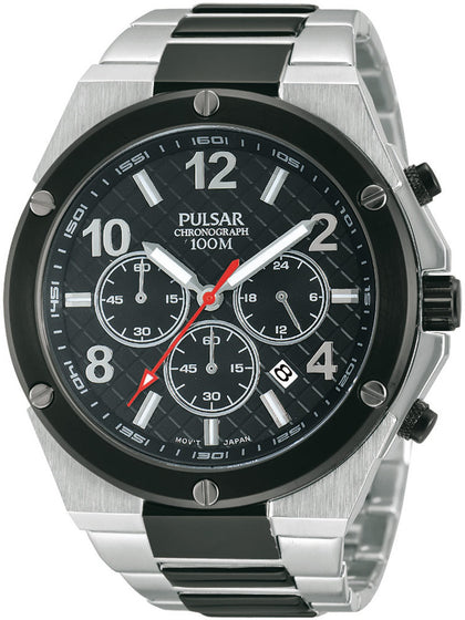 Pulsar PT3445X1 Chronograph silver black 45 mm 10 ATM