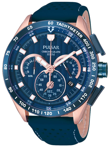 Pulsar PU2082X1 Chronograph blue rose gold 44 mm 10 ATM