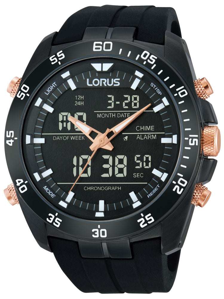 Lorus RW615AX9 analog to digital alarm chronograph 100M 46mm ROYALITA